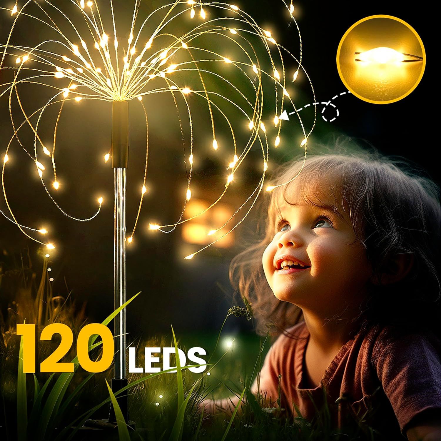 Highlights the product's high LED count (120 LEDs) to communicate brightness and visual impact, reassuring shoppers of the product's impressive light display capability. Demonstrates the product's…