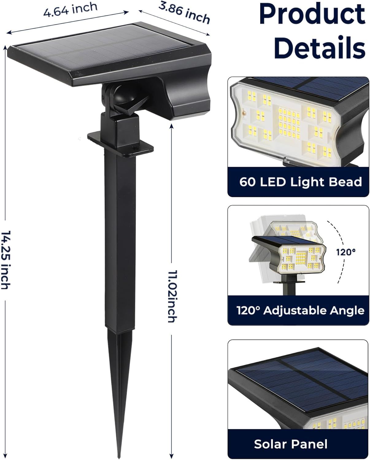Communicates the exact physical dimensions of the solar light to help shoppers understand its size and ensure it fits their intended space. Highlights…