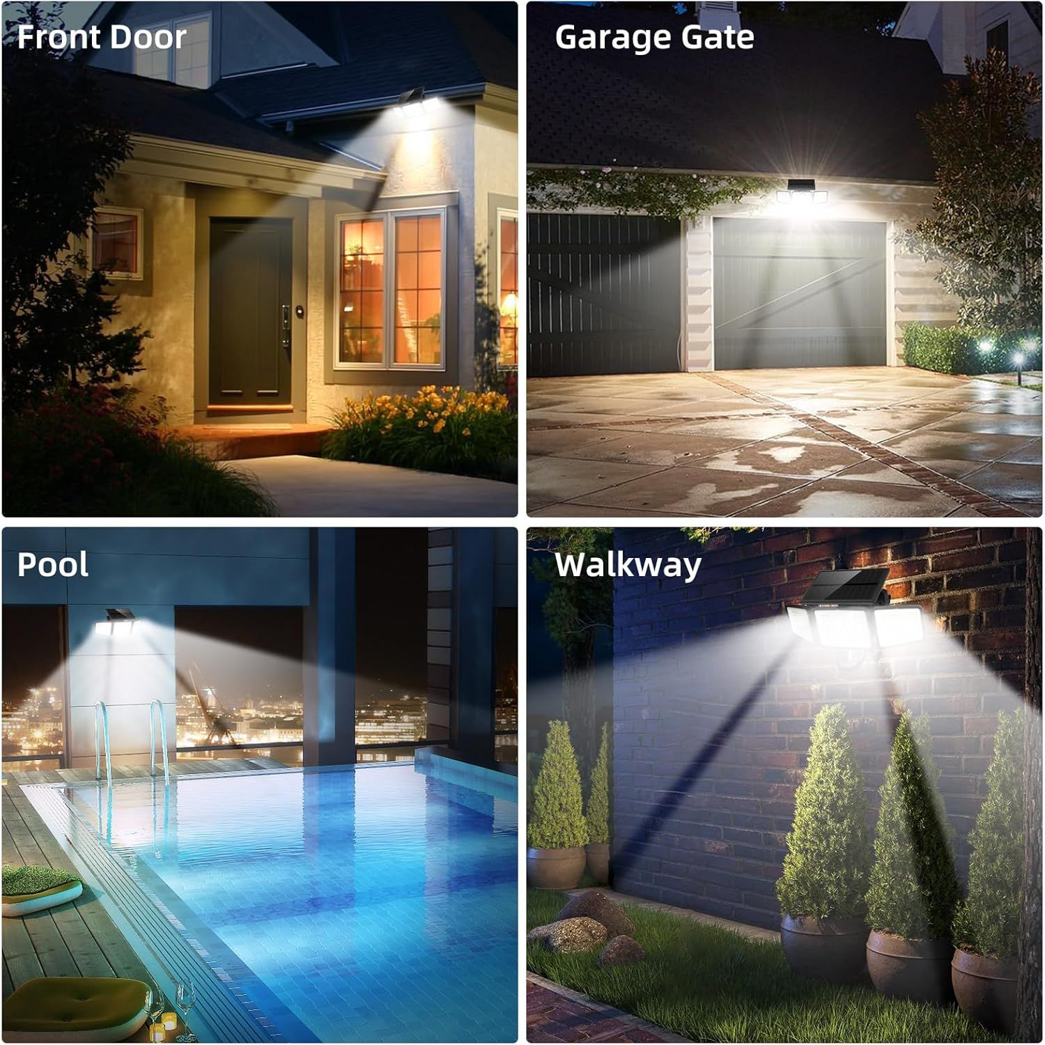 Demonstrates the versatility of the lighting product by showing it can be effectively used in four different outdoor home environments, reassuring shoppers…
