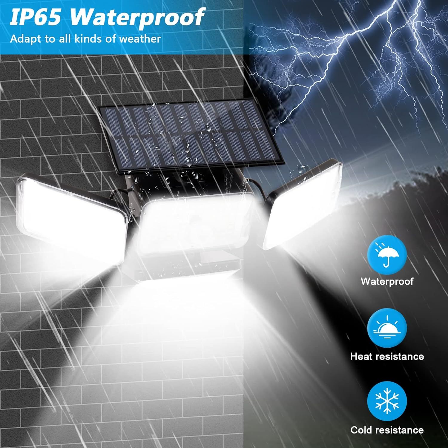 Communicates that the solar light is weatherproof and durable in all conditions, reassuring shoppers it can withstand rain, extreme heat, and freezing…