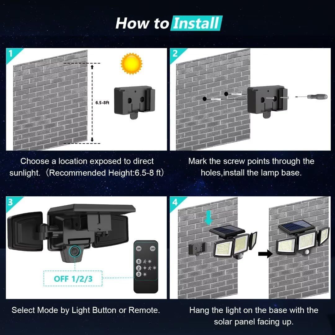 Provides clear step-by-step installation instructions for mounting and setting up the solar-powered outdoor light, helping shoppers understand the ease of…