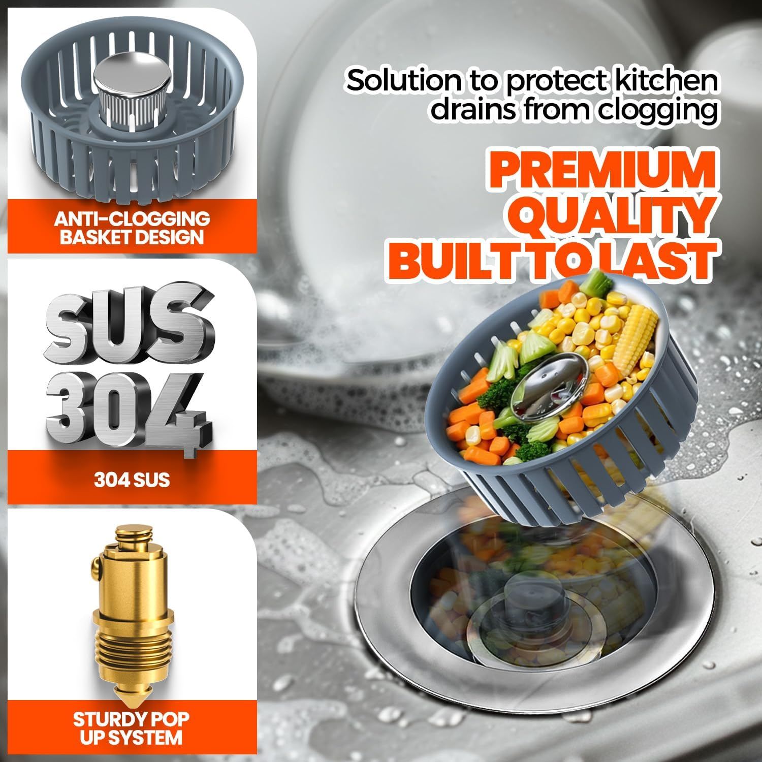 Breaks down the key structural components of the kitchen drain protector to show shoppers what makes it effective and durable, highlighting the anti-clog…