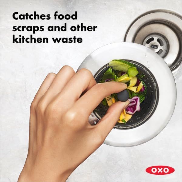 Demonstrates the product's primary function of catching food scraps and kitchen waste, reassuring shoppers that it effectively prevents waste from going down…