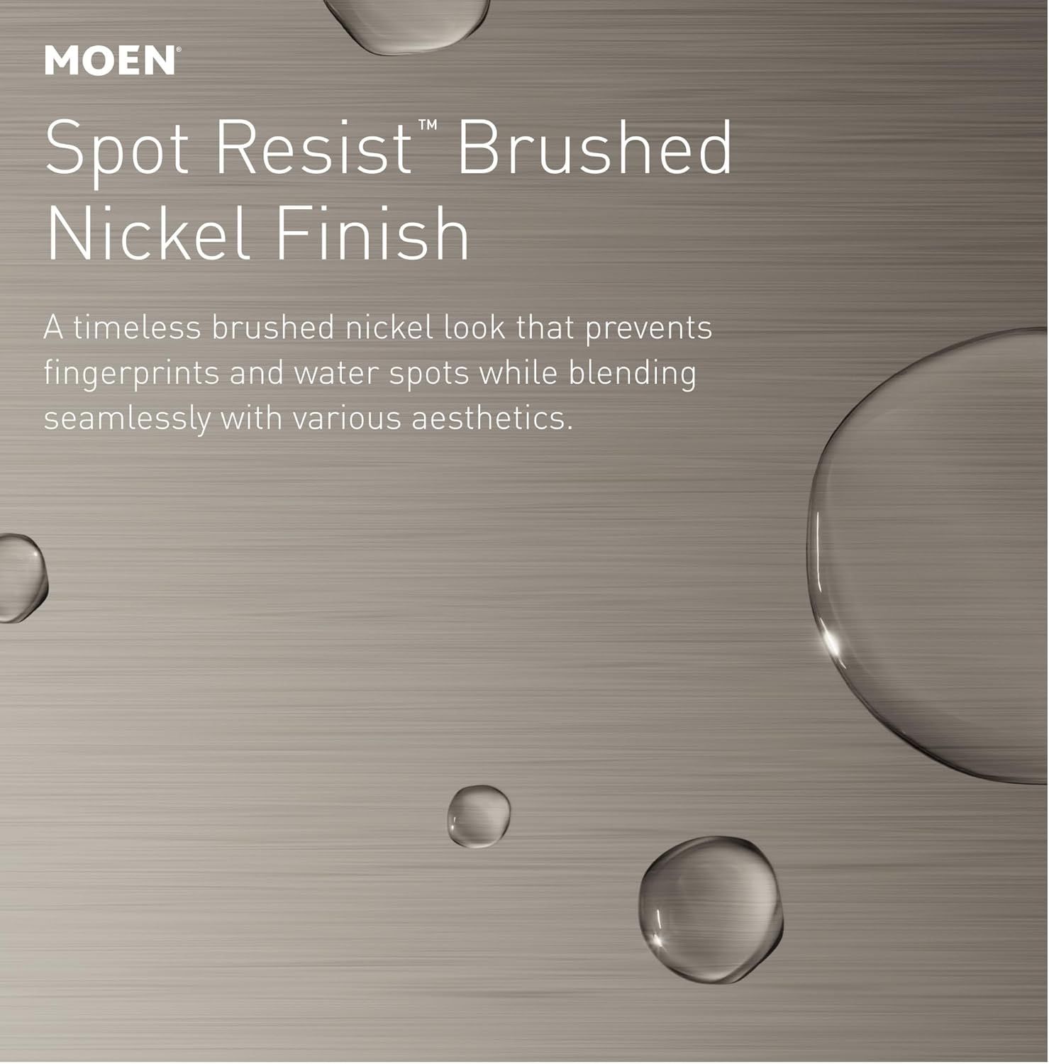 Highlights the product's Spot Resist finish that prevents fingerprints and water spots while offering a timeless aesthetic, reassuring shoppers about easy…