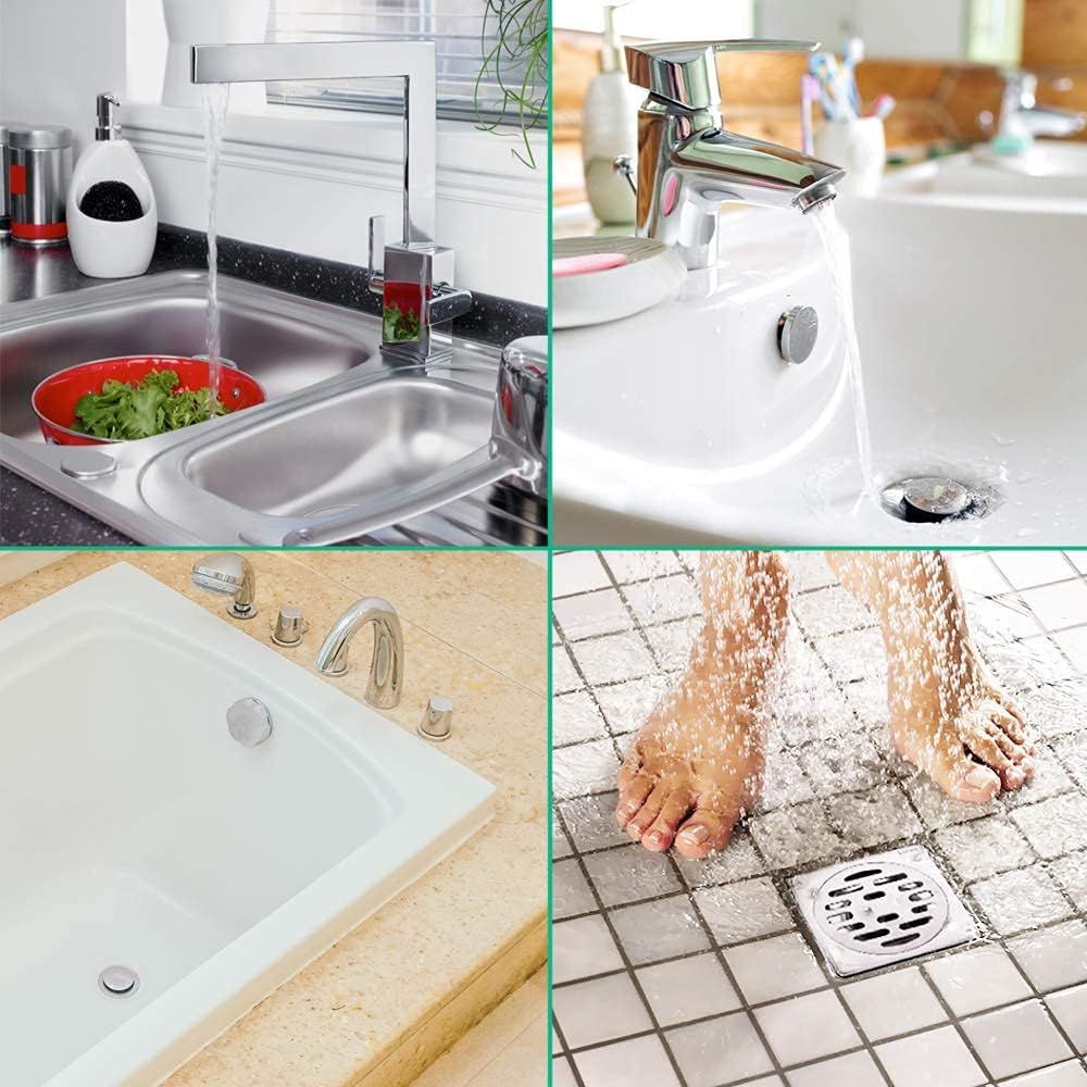 Demonstrates the product's versatility by showing it can be used in multiple locations throughout the home—kitchen, bathroom sink, bathtub, and shower—to reassure shoppers of its wide applicability.