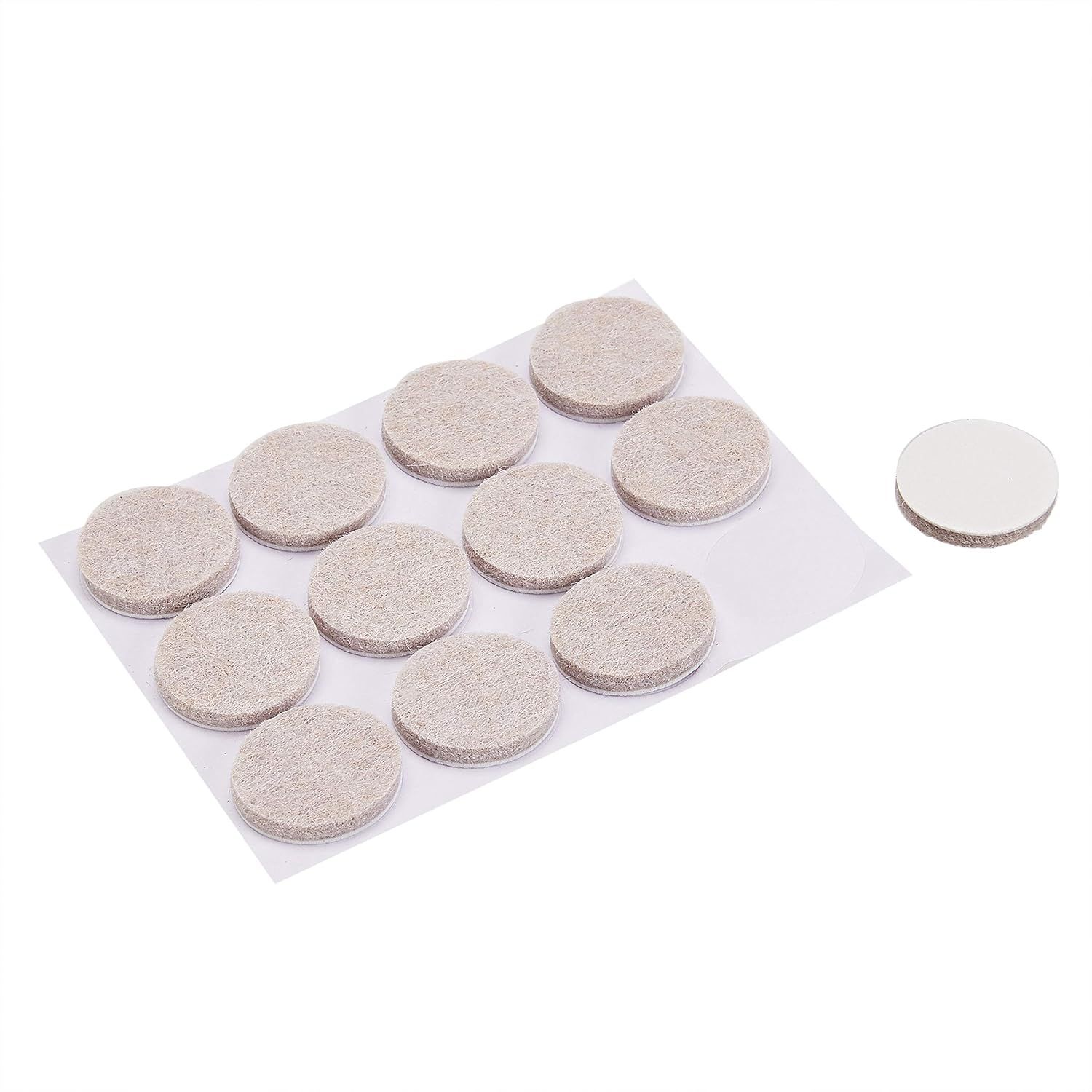 Provides a clean, catalog-style view of the felt furniture pads showing the product and its packaging arrangement without any distractions.