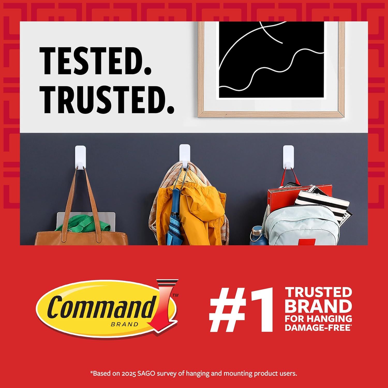 Communicates brand authority and trustworthiness by highlighting Command as the #1 trusted brand for damage-free hanging, building shopper confidence through market leadership positioning.