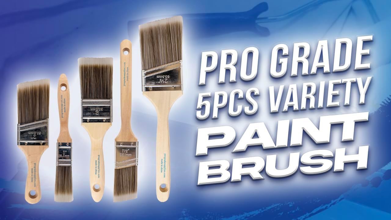 Shows the complete set of five professional-grade paint brushes in different sizes that the customer receives with their purchase, helping them understand the variety and value of the bundle.