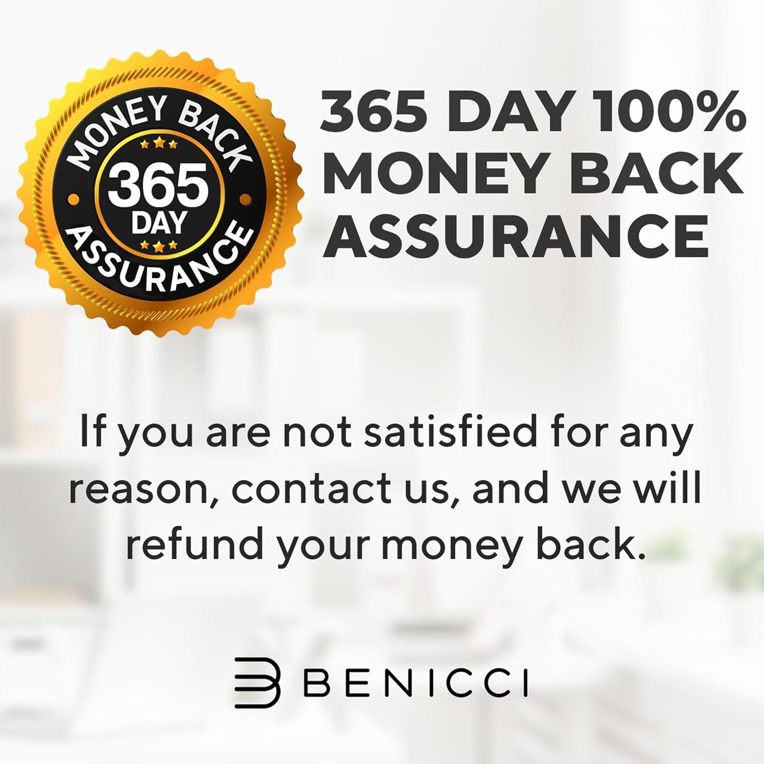 Communicates a risk-free purchase guarantee to build shopper confidence and reduce purchase hesitation by offering a full year to request a refund.