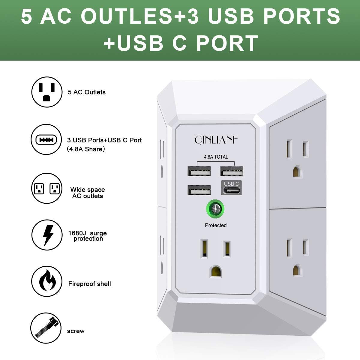 This image showcases multiple distinct benefits of the power strip in a segmented layout with icons and callouts, helping shoppers understand the…