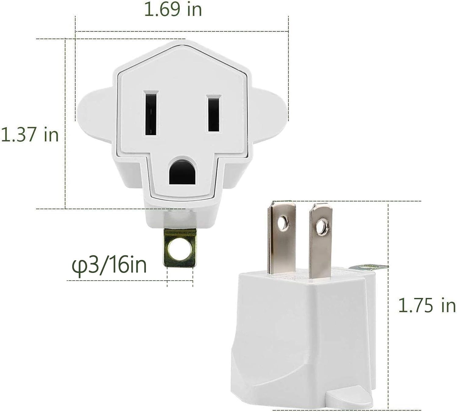 Communicates the exact physical dimensions of the adapter and plug to help shoppers understand its size and ensure it fits their needs.