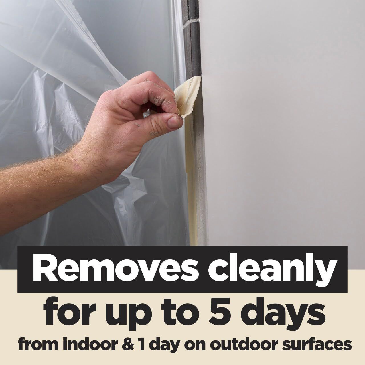 Demonstrates how the product (likely painter's tape or masking tape) removes cleanly without residue, reassuring shoppers that it won't damage surfaces during painting or home improvement projects.…