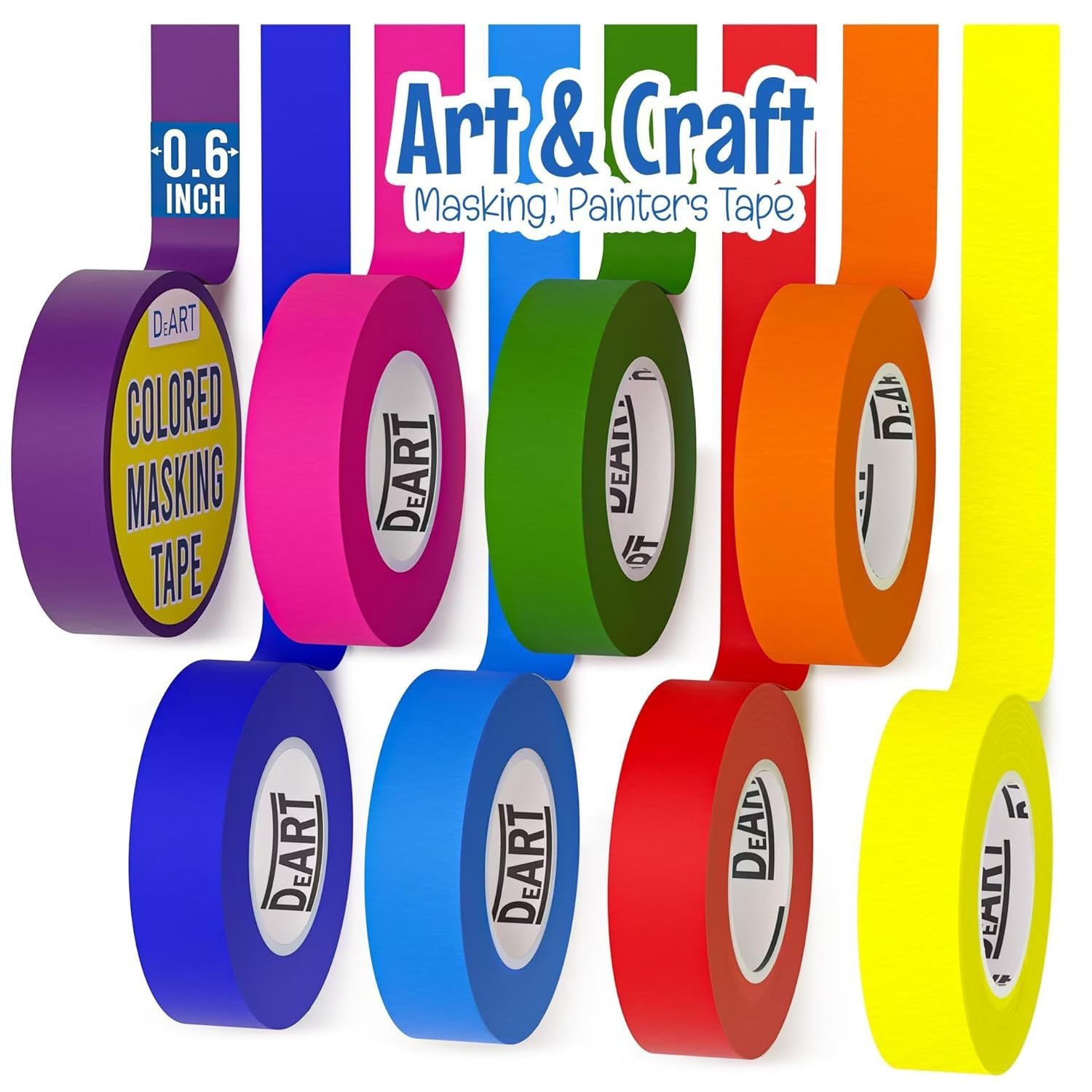 Shows the customer all the colored tape rolls included in the Art & Craft masking tape set, helping them understand the variety and quantity they will receive.