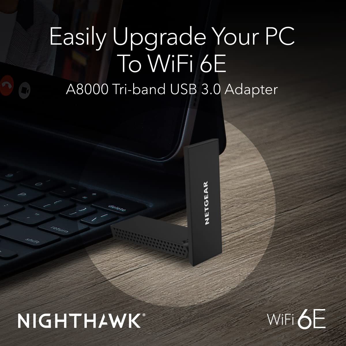 Communicates that this USB adapter provides an easy, plug-and-play solution to upgrade any PC to the latest WiFi 6E technology, emphasizing simplicity and modern connectivity.