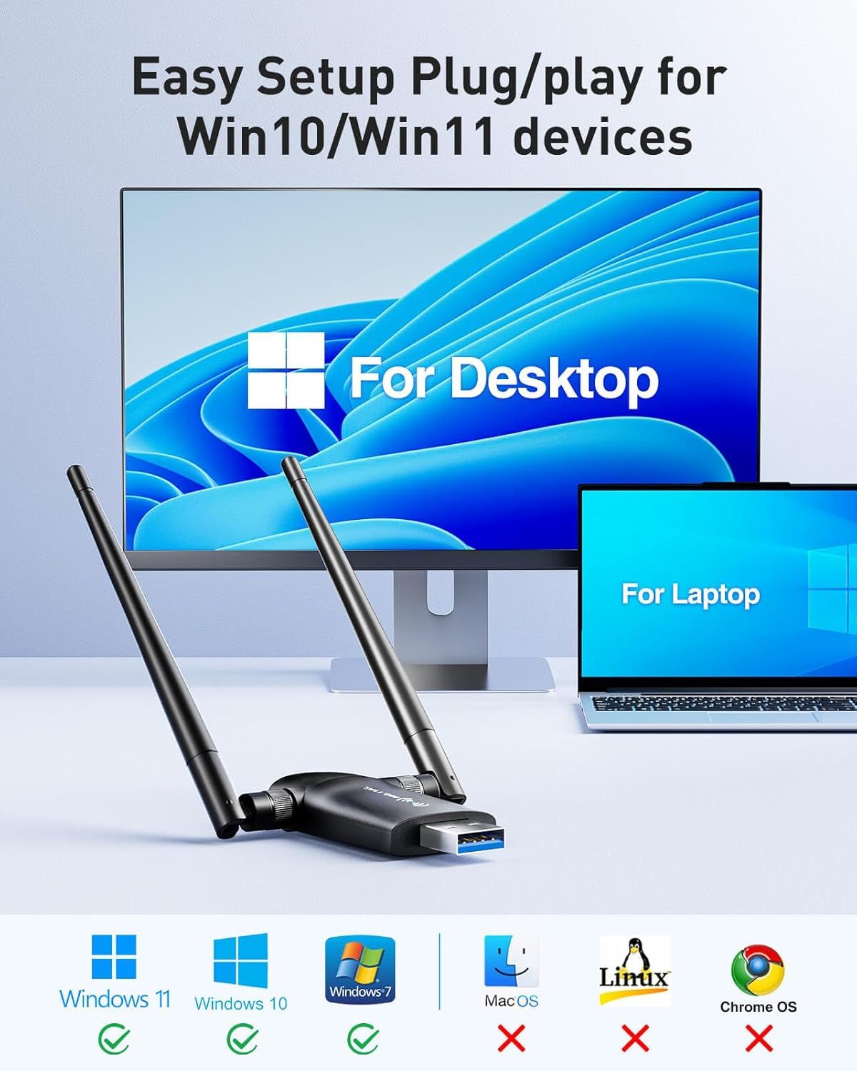 Demonstrates the product's compatibility across multiple Windows operating systems and device types (desktop and laptop), reassuring shoppers that it will…