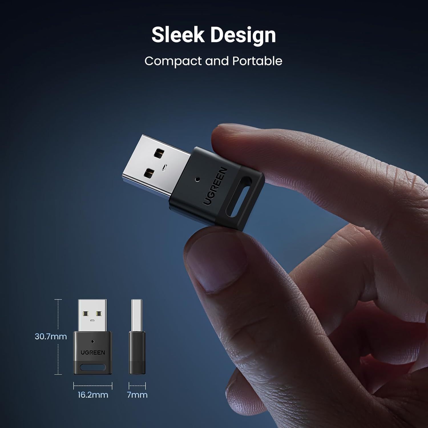 Communicates the ultra-compact and portable size of the USB device with precise measurements (30.7mm x 16.2mm x 7mm) to reassure shoppers it's travel-friendly…