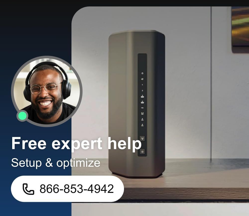 Communicates that customers receive free expert help for setup and optimization, with a visible support representative and phone number to reassure shoppers…