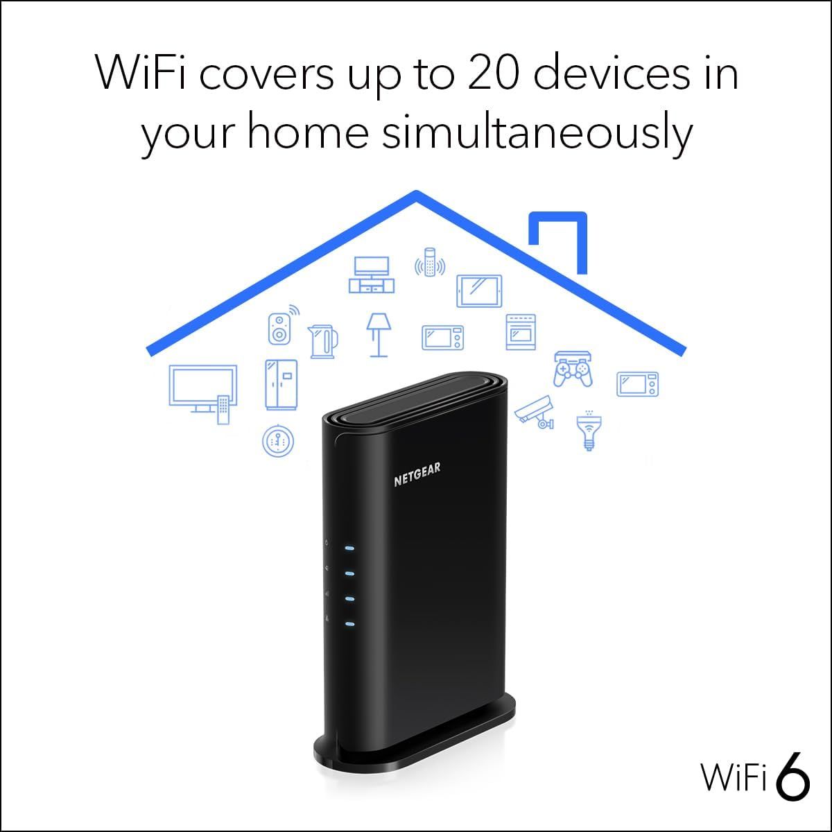 Communicates the WiFi router's capacity to handle up to 20 devices simultaneously, reassuring shoppers about its performance for multi-device households.…