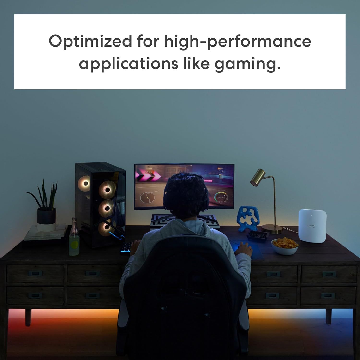 Demonstrates the product is optimized for high-performance gaming applications, showing it in a real-world gaming setup to reassure shoppers of its…