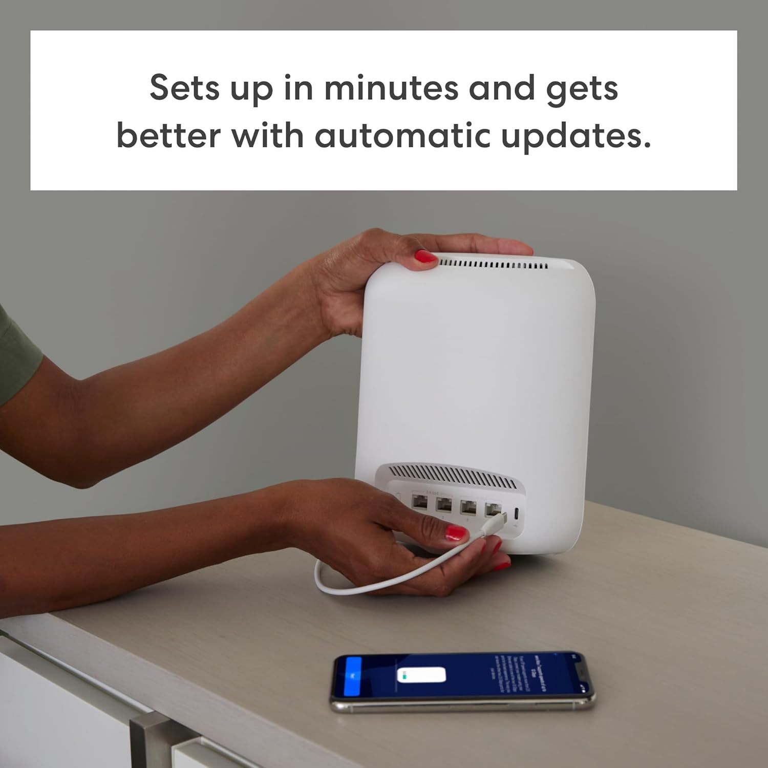 Demonstrates the simple setup process to reassure shoppers that the product can be installed quickly and easily, with automatic updates for ongoing…