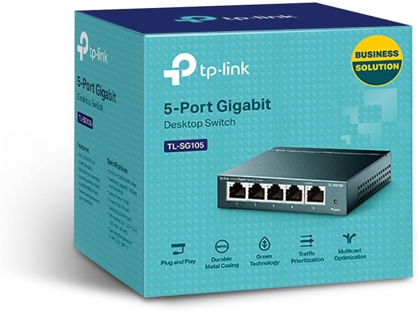 Communicates multiple key benefits of the network switch in a segmented icon layout to help shoppers quickly understand its technical advantages and ease of…