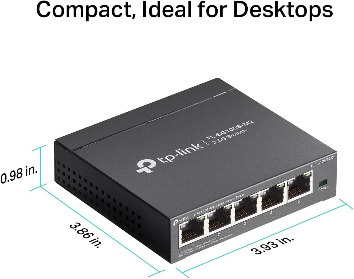 Communicates the product's small physical footprint with exact measurements to reassure shoppers it will fit on their desktop without taking up much space.