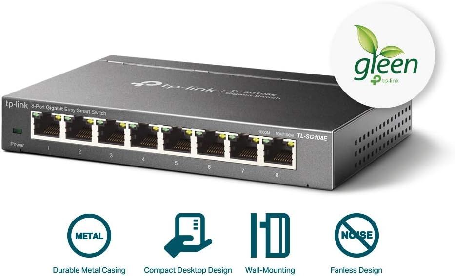 Highlights multiple physical and design benefits of the network switch to reassure shoppers about its durability, space efficiency, installation flexibility,…