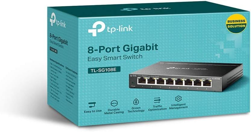 Communicates multiple distinct selling benefits of the network switch through segmented icon-based callouts, reassuring business buyers that the product is…
