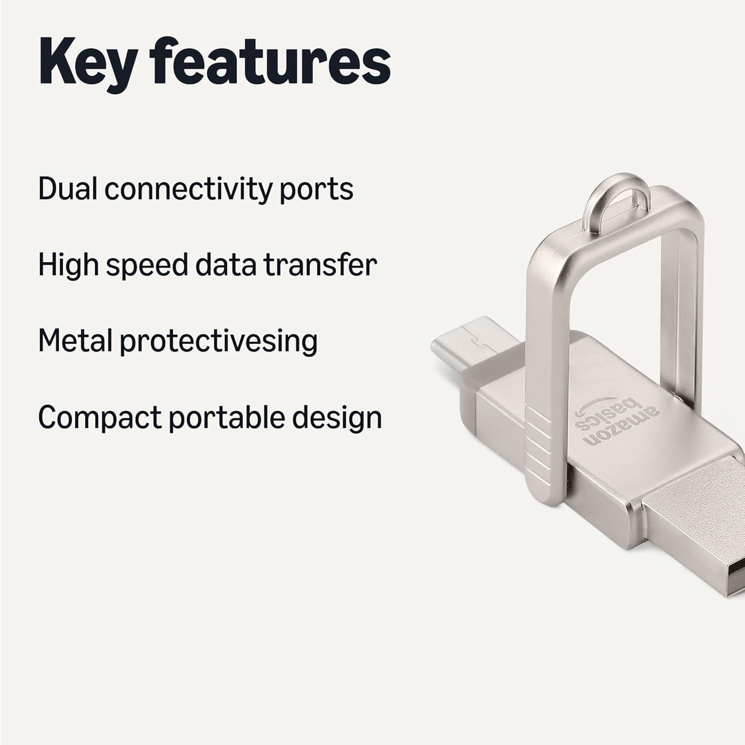 Communicates multiple key selling benefits of the USB drive in a clear, segmented list format to help shoppers quickly understand the product's versatility,…