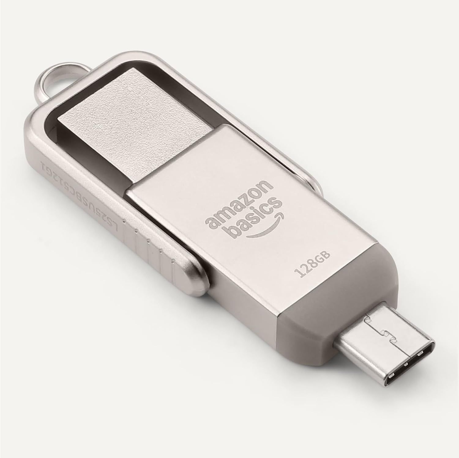 Provides a clear, unobstructed view of the Amazon Basics USB-C flash drive for shoppers to see the product design, branding, and physical appearance.