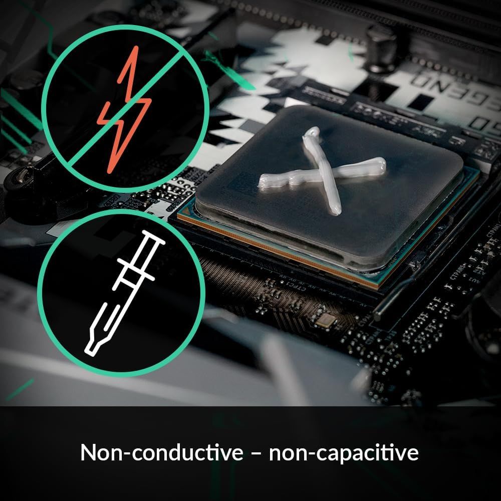 Communicates that the thermal paste is electrically safe and non-capacitive, reassuring shoppers that it won't cause electrical shorts or interference when…