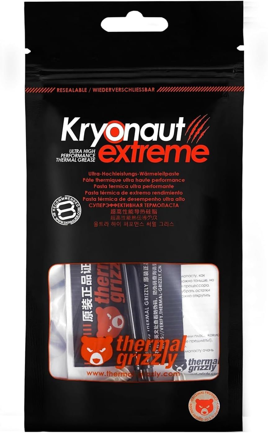 Shows the customer exactly what they will receive in the package—a resealable bag containing Kryonaut Extreme thermal grease—to set clear expectations about…