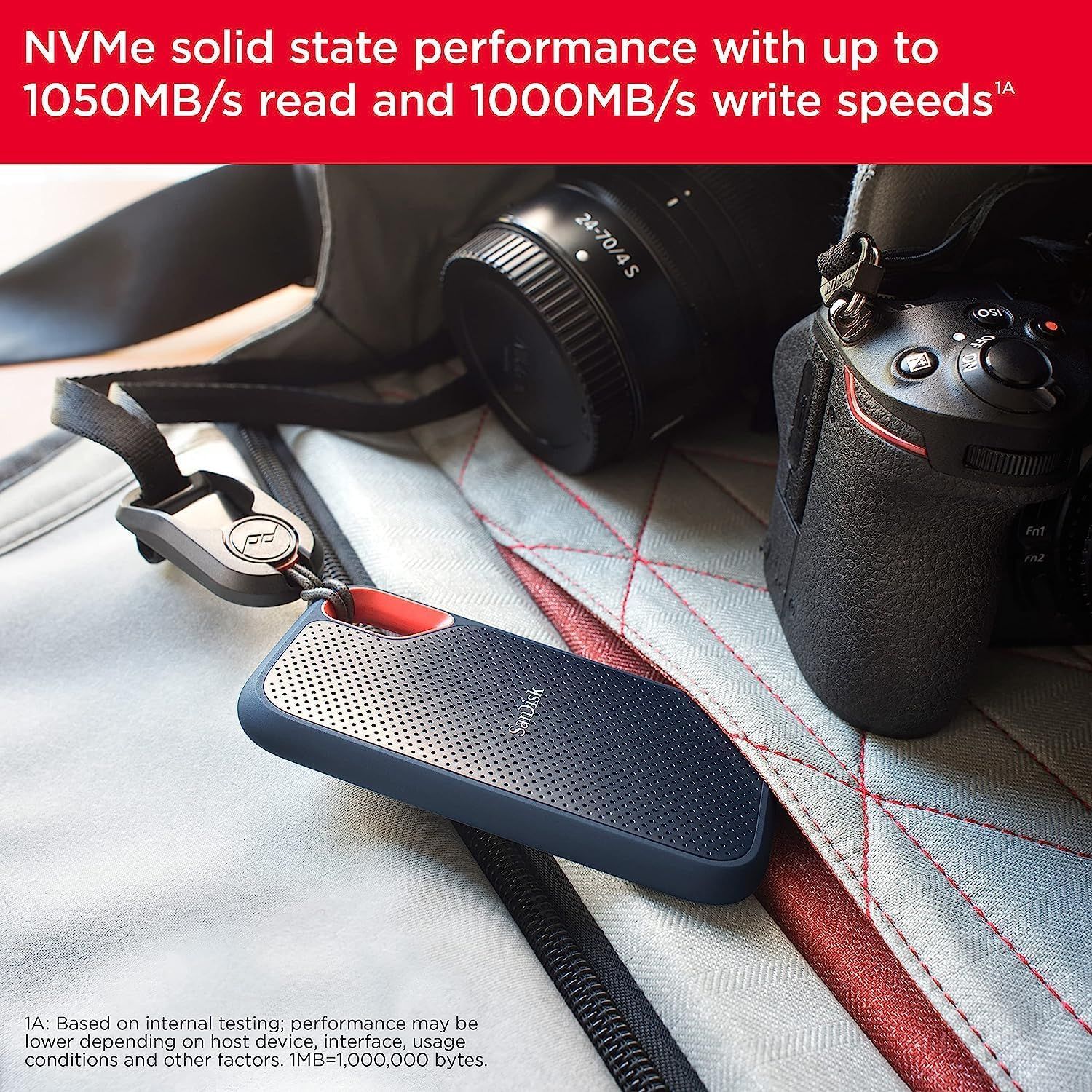 Communicates the high-performance NVMe solid state drive speeds (1050MB/s read, 1000MB/s write) to reassure shoppers that this portable SSD delivers fast data…
