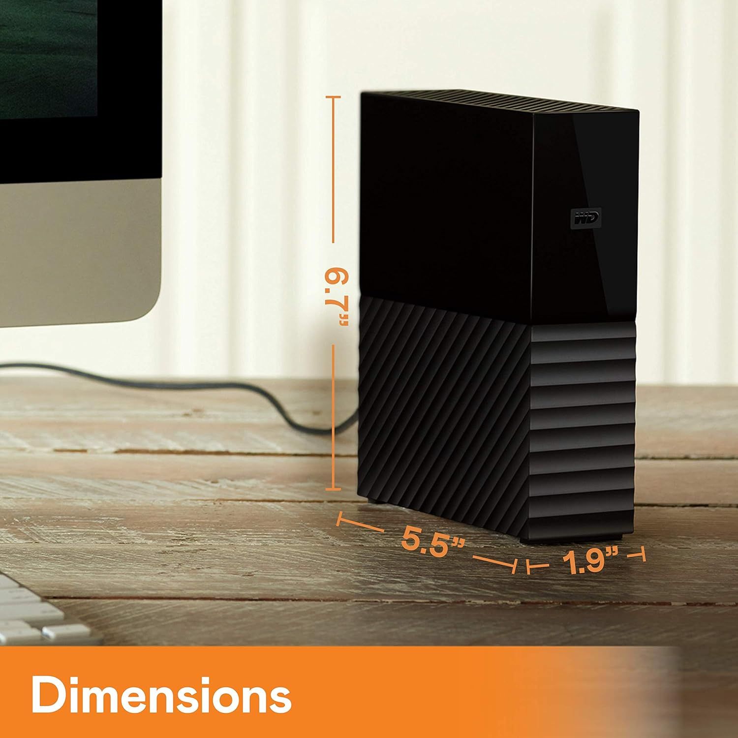 Communicates the exact physical size of the product (6.7 inches tall, 5.5 inches wide, 1.9 inches deep) to help shoppers understand how much space it will…
