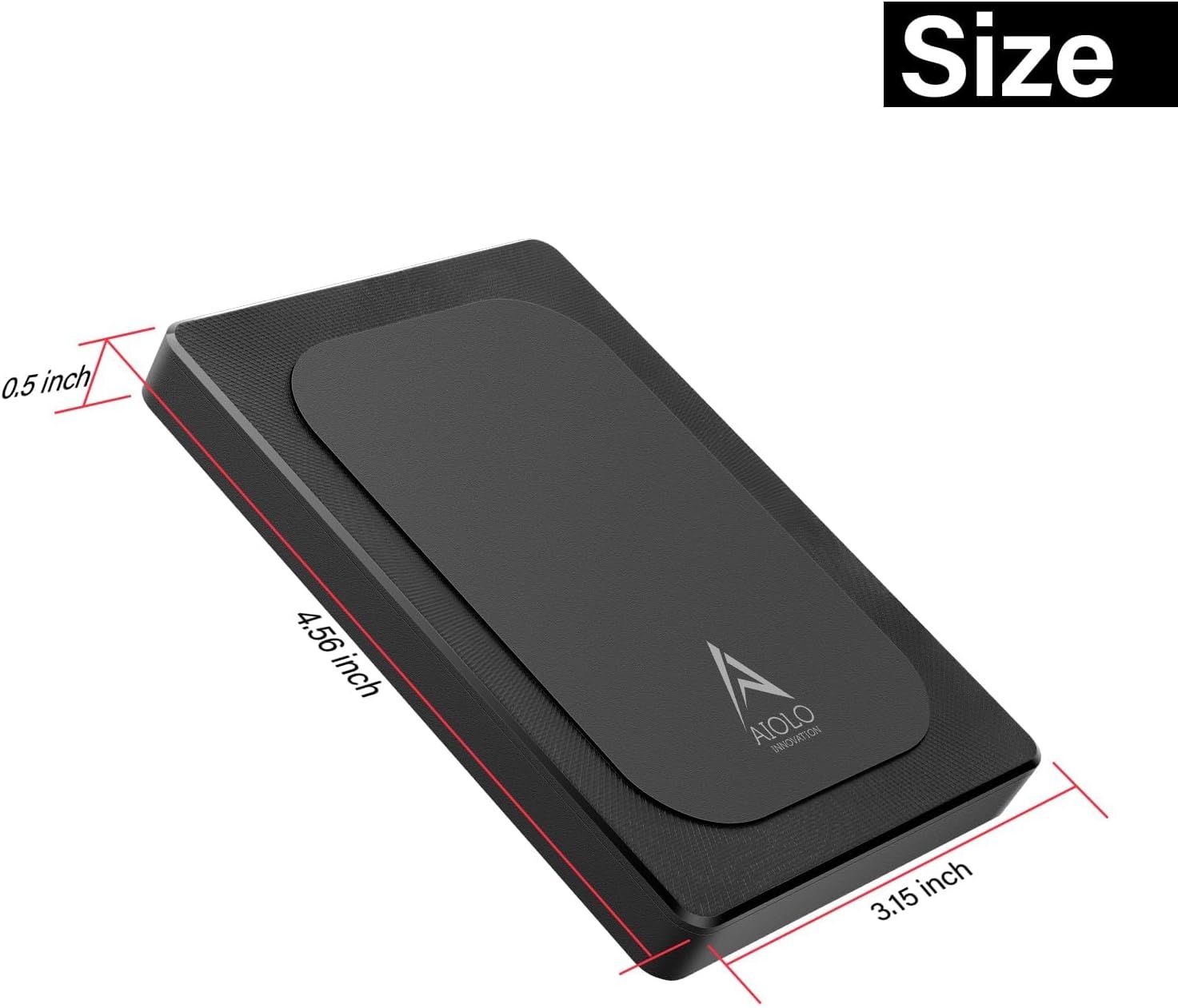 Communicates the exact physical dimensions of the product (4.66 inch length, 3.15 inch width, 0.5 inch height) to help shoppers understand its compact size…