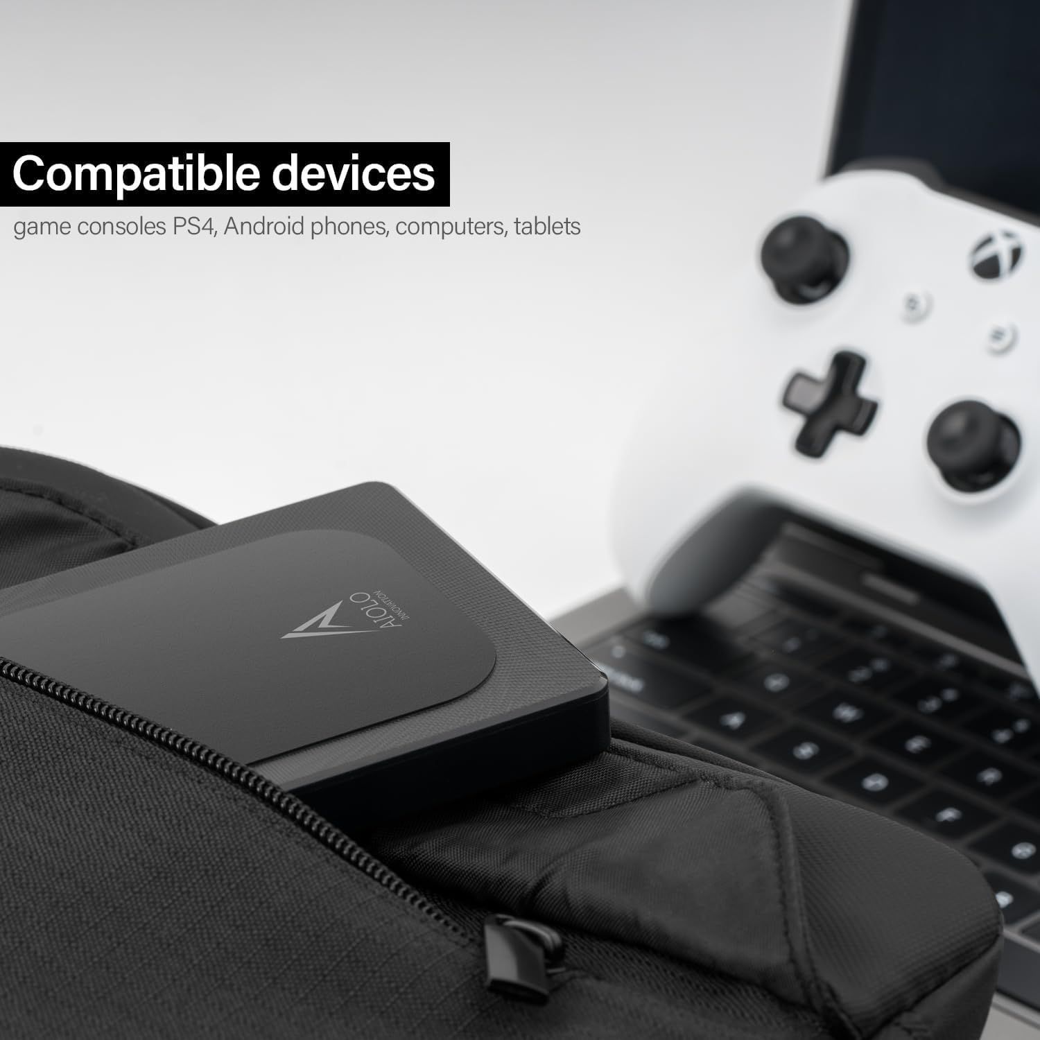 Communicates which devices the product works with (PS4, Android phones, computers, tablets) to reassure shoppers about broad compatibility and versatility.