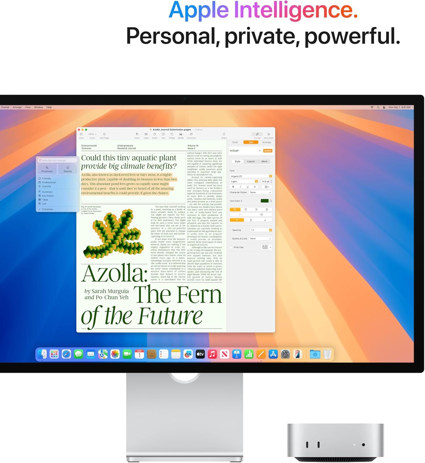 Communicates Apple's brand positioning around its AI technology (Apple Intelligence) with the tagline 'Personal, private, powerful' to establish brand values…