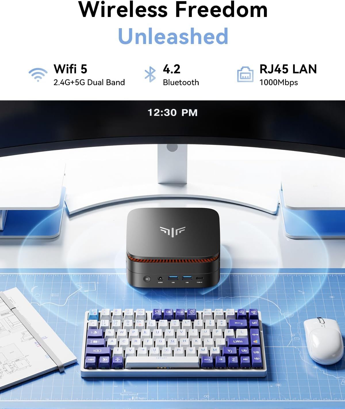 Communicates the product's comprehensive wireless connectivity options and high-speed wired networking capability to reassure shoppers of versatile, reliable…