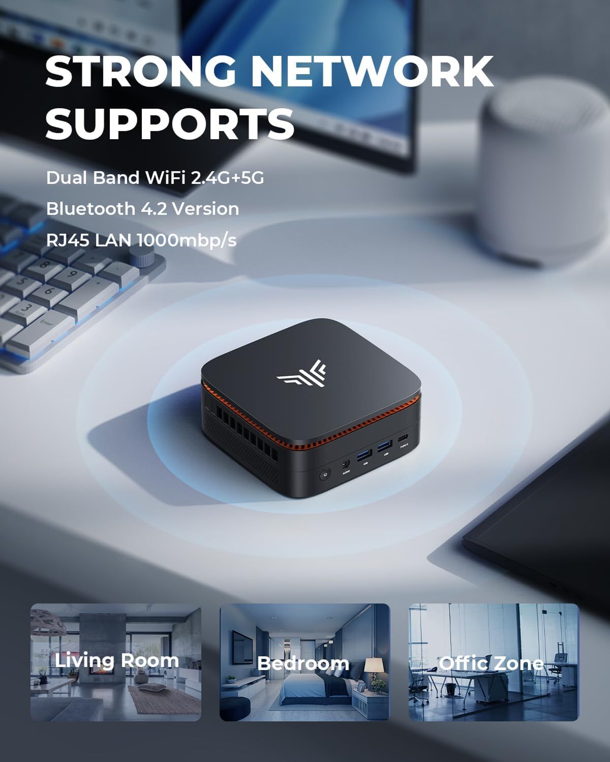 Communicates the product's comprehensive network connectivity capabilities, highlighting multiple technical specifications to reassure shoppers about strong,…