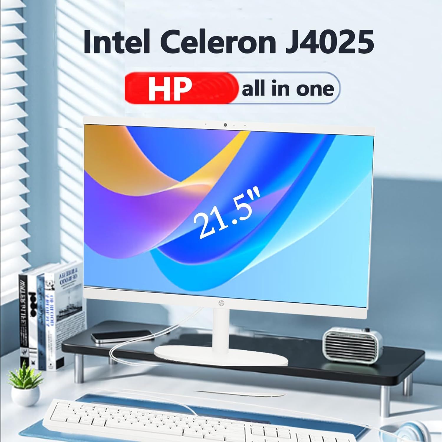 Communicates multiple key specifications and benefits of the HP all-in-one computer, including the processor type, form factor, and screen size to help…