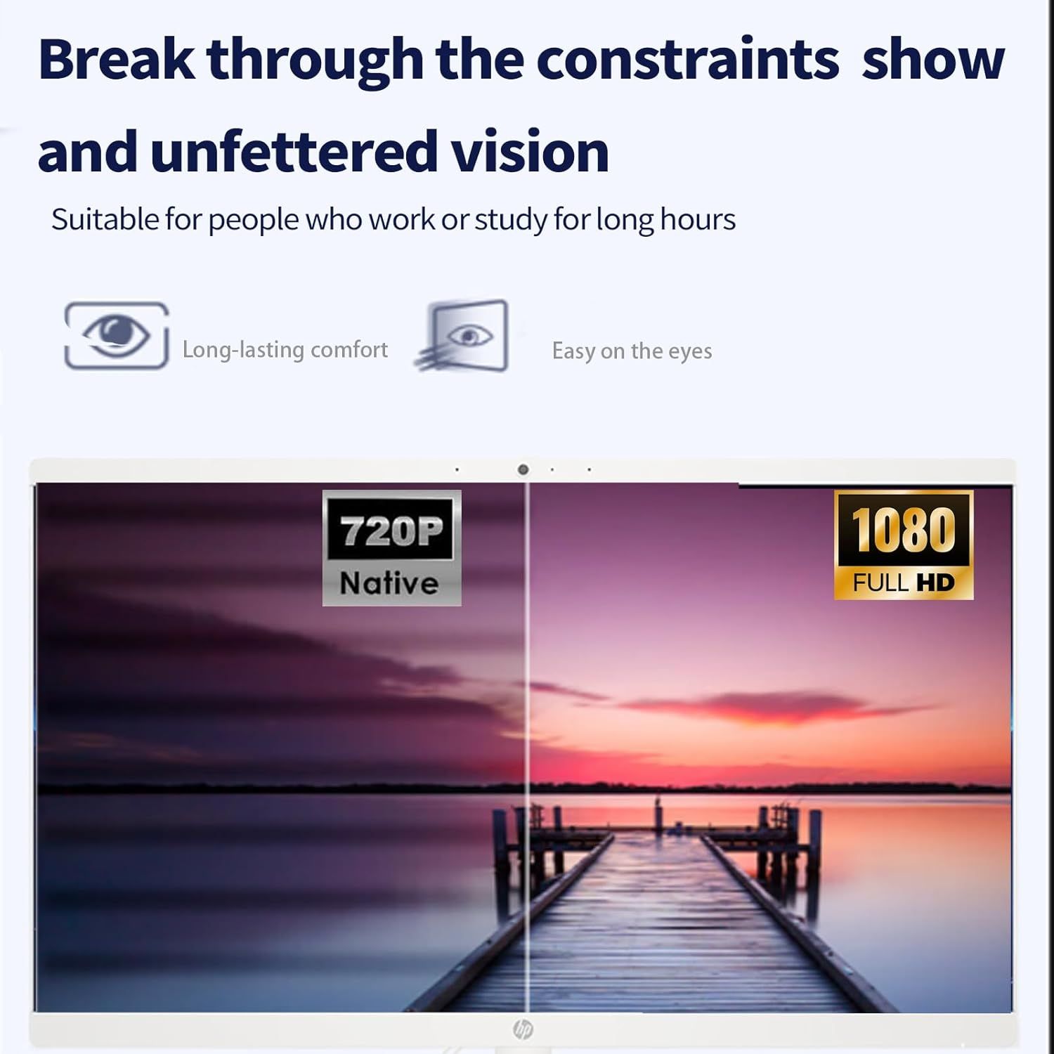 Communicates multiple benefits of the display including eye comfort for extended use, visual clarity, and superior HD resolution quality through a segmented…