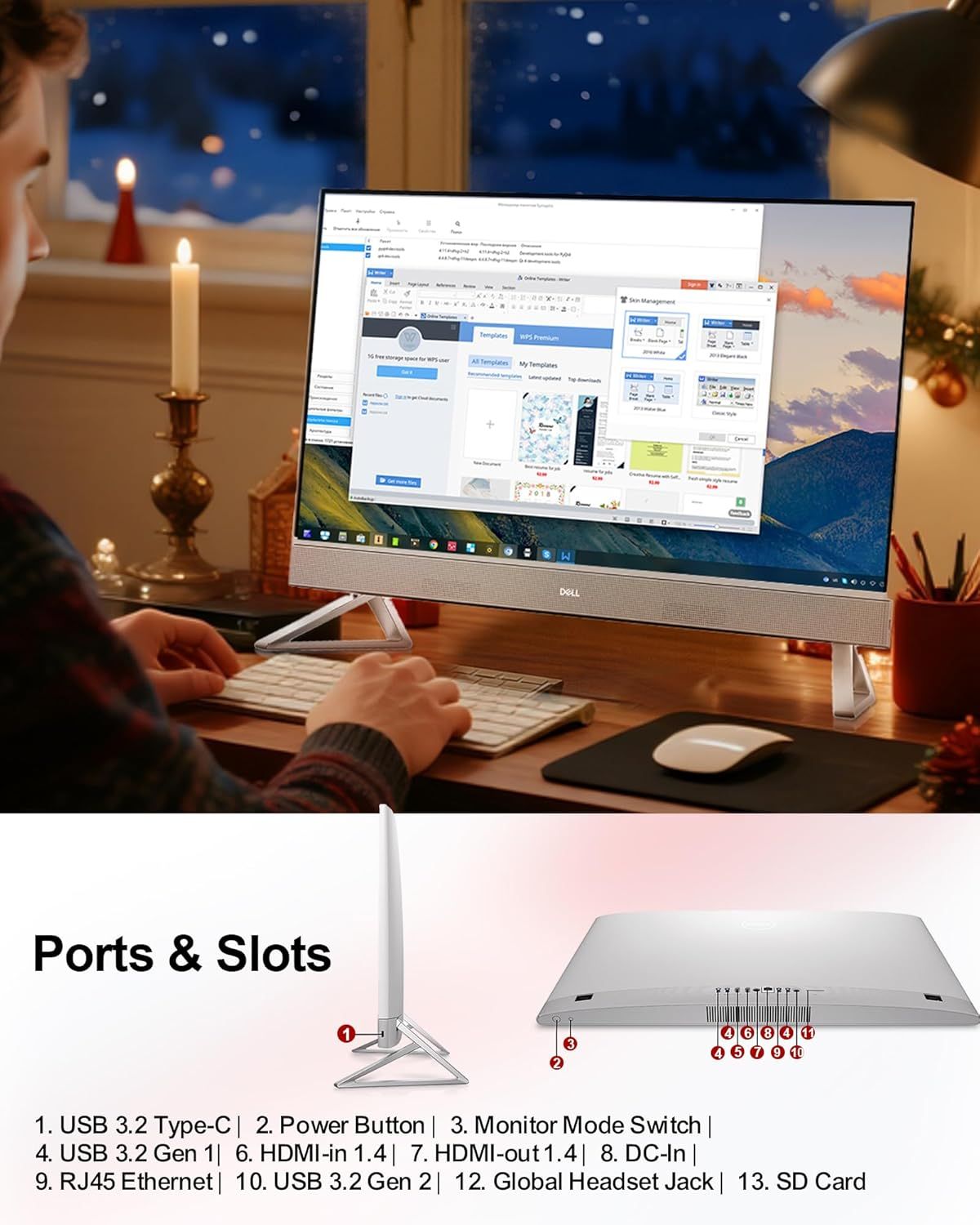 This image breaks down the physical ports and connectivity options available on the Dell monitor, helping shoppers understand the technical specifications and…