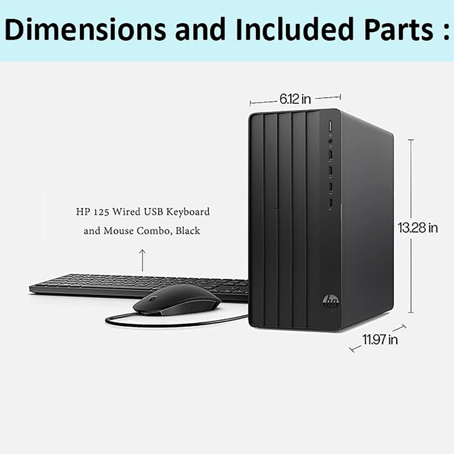 Communicates the exact physical dimensions of the desktop computer to help shoppers understand how much space it will occupy and ensure it fits their…