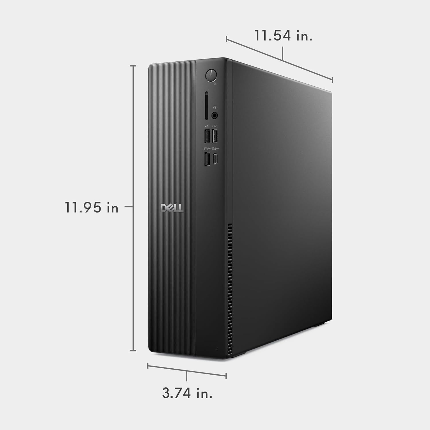 Communicates the exact physical dimensions of the desktop computer to help shoppers understand its compact footprint and ensure it fits their workspace.