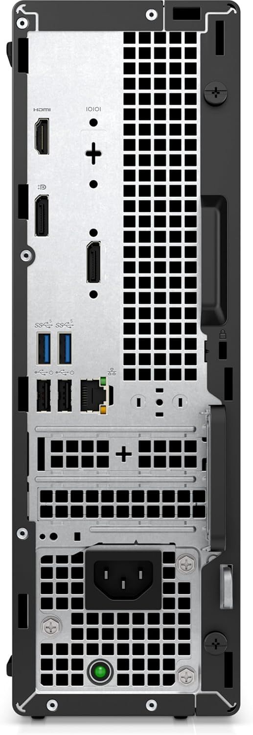 Shows the back panel layout of the device with all available ports and connections (HDMI, DisplayPort, USB, power) to help shoppers understand connectivity…