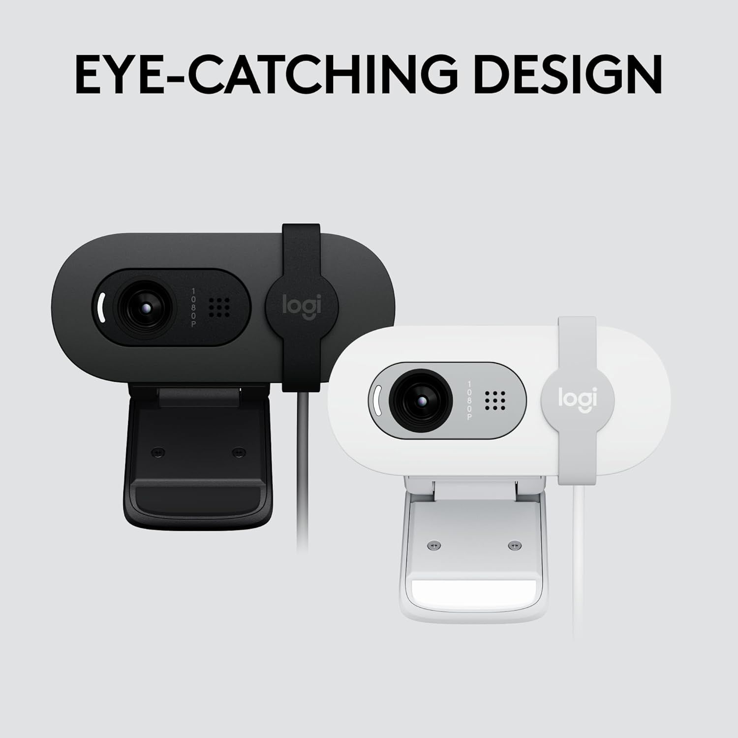 Showcases the brand's product lineup by displaying two color options (black and white) of the same webcam model, helping shoppers choose their preferred variant.
