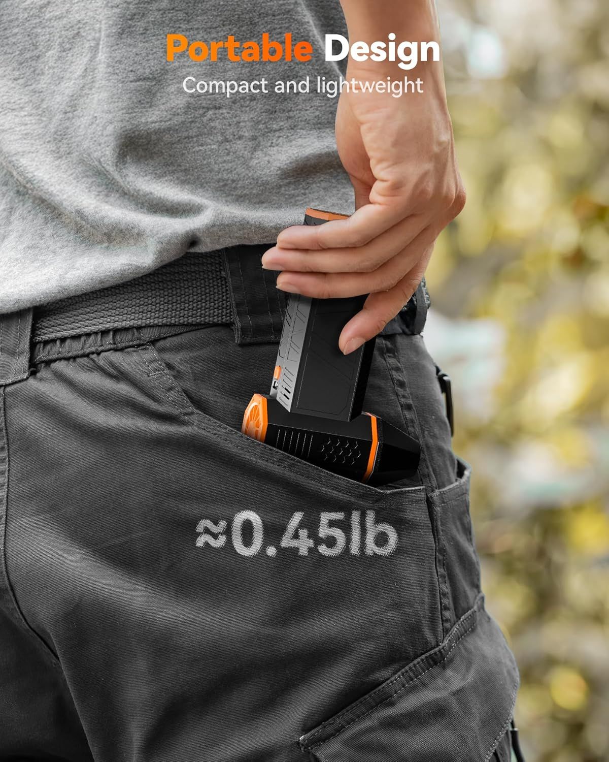 Communicates the product's extremely light weight to reassure shoppers that it's easy to carry and won't add bulk. Highlights the product's portability and compact design, emphasizing convenience…