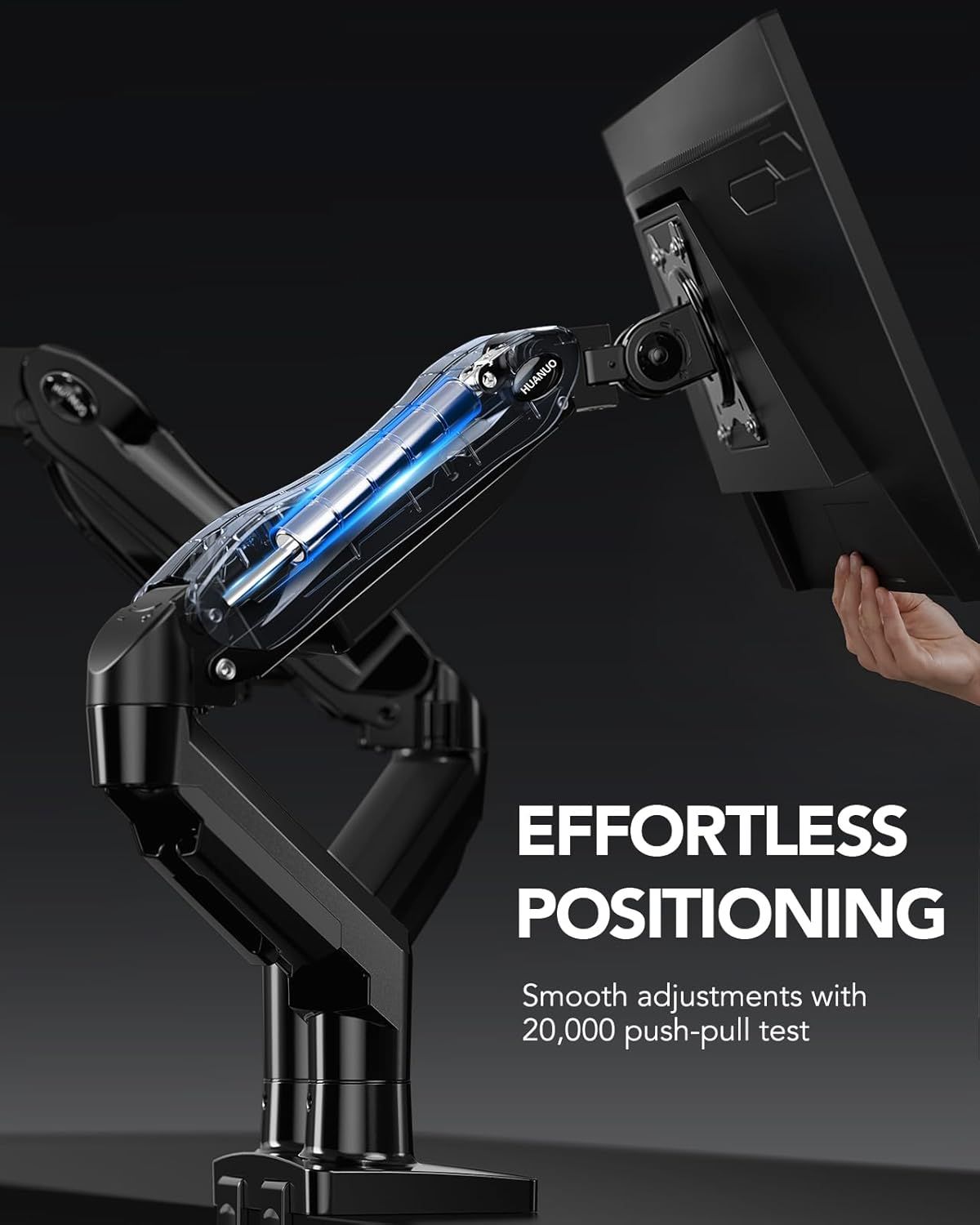 Communicates the monitor arm's effortless positioning capability through a quantifiable durability and smoothness metric, reassuring shoppers that the arm can be easily adjusted and will maintain…