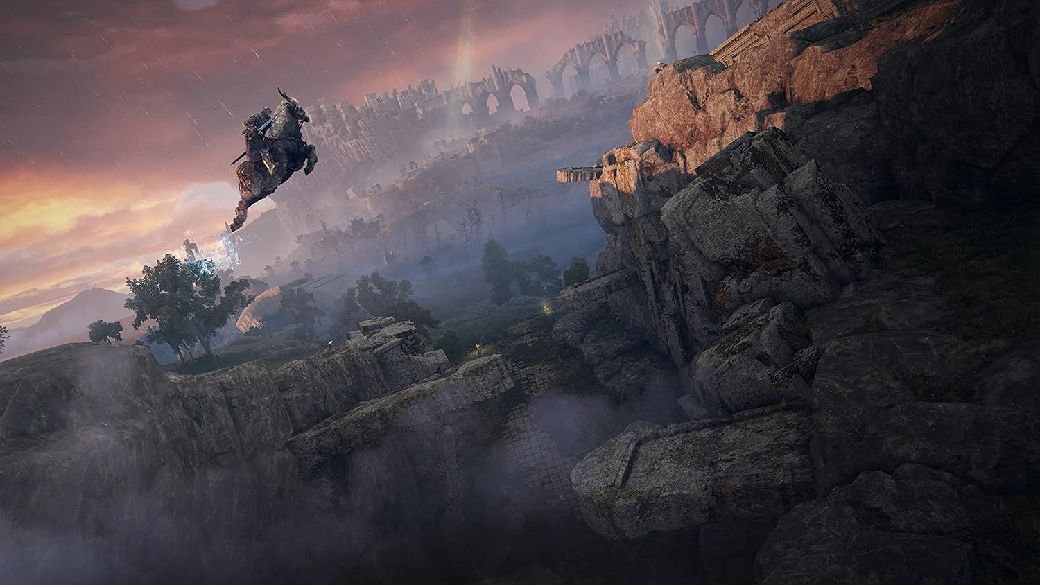 Showcases the game's immersive open-world environment and dramatic visual atmosphere to attract gamers interested in fantasy adventure experiences.