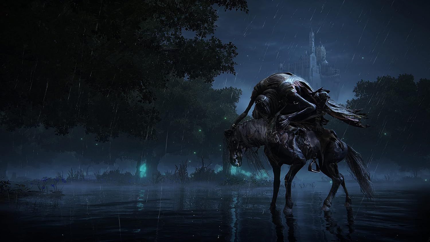 Creates an immersive, atmospheric visual showcasing the product in a dramatic nighttime fantasy setting to evoke emotion and draw shoppers into the game world.